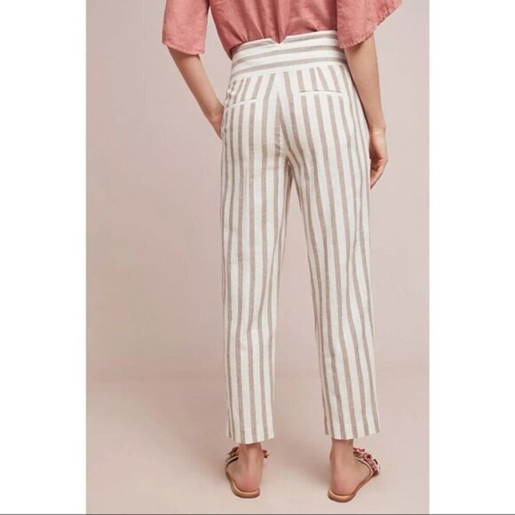 Anthropologie Oasis Striped Linen Pants Tan Cream Size 4P - Picture 3 of 10